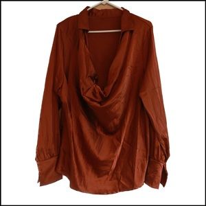 Satin Burnt orange cowl neck blouse